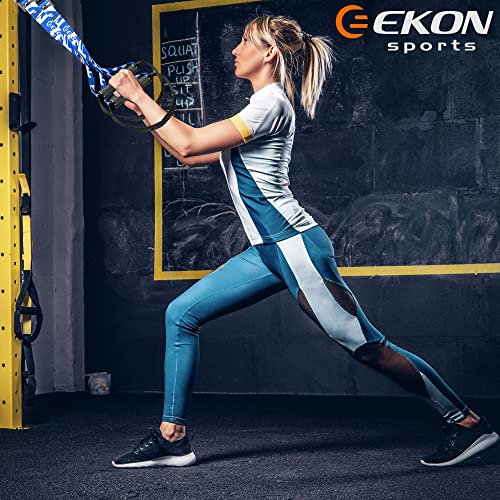 Ekon Sports Trx Fitness Entrenamiento En Suspensión | Kit Correas Suspension Training | Bandas Trx Gimnasio & Home | Trx Elástico Fitness Suspensión (Azul Camuflaje)