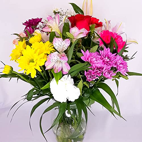 EL JARDÍ D´ESTHER-Ramo de flores variadas-Estrella-RAMO DE FLORES NATURALES-FLORES FRESCAS-ENTREGA EN 24 HORAS DE LUNES A SABADO, Rosa, amarillo, blanco, rojo, verde