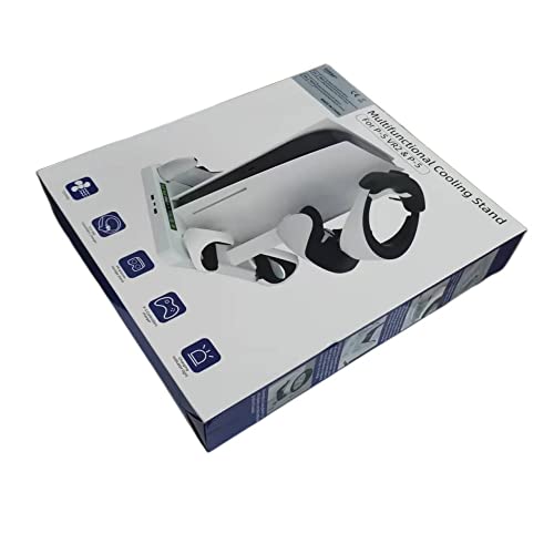 EMEBAY Soporte y Estación de Carga compatibles con P-S5 y PS VR2, Soporte de Ventilador de Enfriamiento 3 en 1 con Cargador de Controlador para Play*Station 5 / Soporte de Auriculares PS VR2