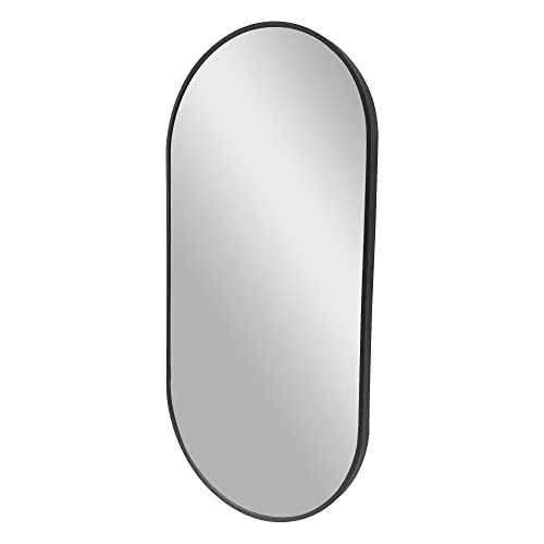 [en.casa] Espejo de Pared para Baño Pasillo Elegante Forma Elíptica Horizontal/Vertical Aluminio 40 x 80 cm Negro