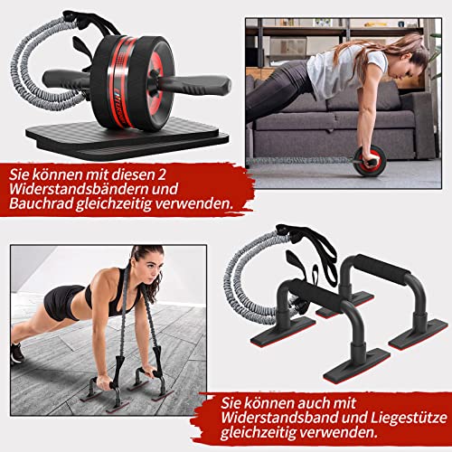 EnterSports Abdominal Roller Abdominal Muscle Trainer, 6-en-1 Abdominal Trainer with Fitness Band, Push-ups, Knee Mat, Abdominal Trainer for Home, Fitness Equipment, Abdominal Muscle Roller