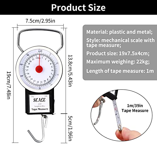Escala de equipaje manual, Plástico Báscula para Equipaje de 22 kg con cinta métrica (1m),22KG 2 in 1