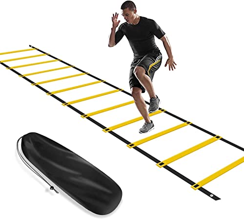 Escalera de Agilidad 6m Escaleras velocidad escalera entrenamiento entrenamientos futbol conos entrenamiento escalera agilidad escaleras fitness Ajustable con 12 peldaños y Bolsa de Transporte