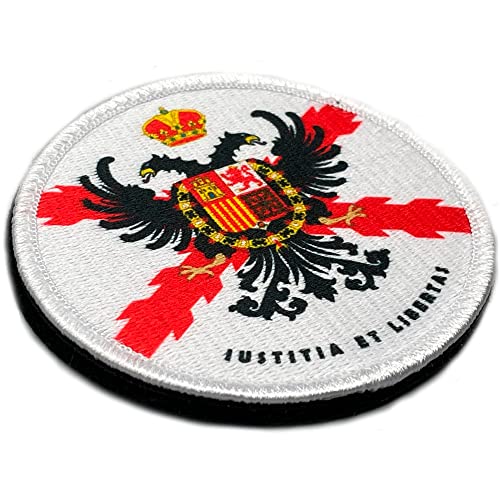 España Parche Circular Imperial Bandera Cruz de Borgoña con Águila - Parches Ropa - Parches Militares - Tercios Españoles - Imperio Español - 80 x 80 mm