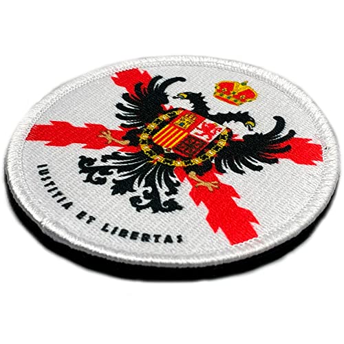España Parche Circular Imperial Bandera Cruz de Borgoña con Águila - Parches Ropa - Parches Militares - Tercios Españoles - Imperio Español - 80 x 80 mm