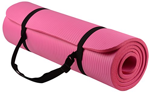 Everyday Essentials - Esterilla de yoga extra gruesa de alta densidad antidesgarro con correa de transporte, color rosa