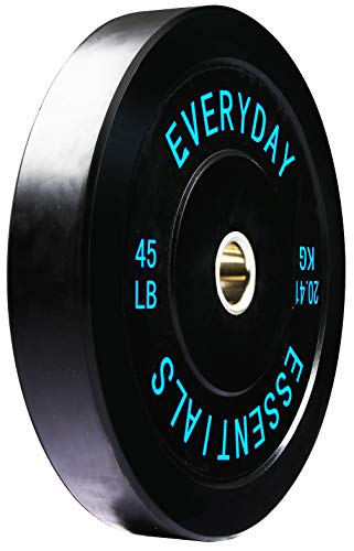 Everyday Essentials Placa de peso olímpica codificada por colores con buje de acero, individual, negro, 45 libras