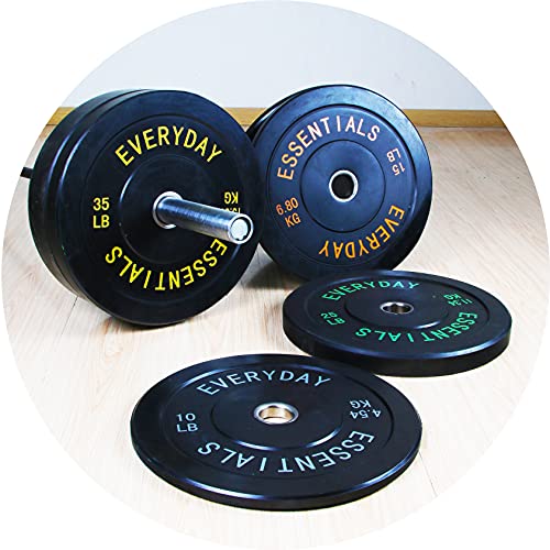 Everyday Essentials Placa de peso olímpica codificada por colores con buje de acero, individual, negro, 45 libras