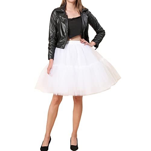 Falda de tul en capas de cintura alta A-Line Tutu de malla hasta la rodilla falda superposición de falda de princesa con niveles faldas de noche, blanco, Talla única