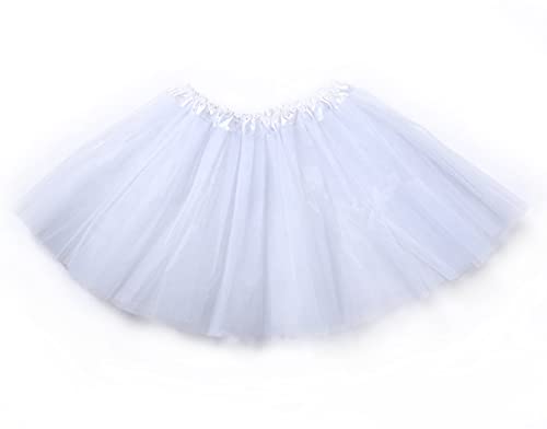 Falda de Tutú para Niñas, Falda de Tul para Ballet 3 Capas Elástica Disfraz de Princesa Carnaval 30cm de Largo Talla Única (Blanco)