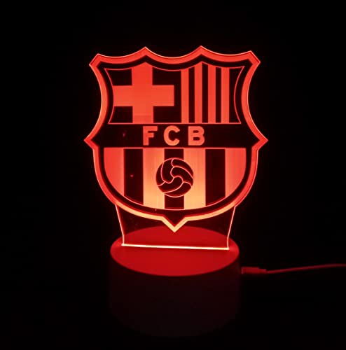 famvacor Lámpara Led decorativa mesita de noche barcelona lámpara led de mesa futbol ilusión optica 3D para regalo, 16 colores de iluminacion y mando a distancia (Barça)