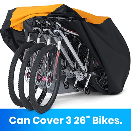 Favoto Funda para Bicicleta Exterior para 2-3 Bicicletas, 210D Oxford Cubierta Protector Impermeable contra Lluvia UV Polvo Nieve para Montaña Carretera con Cinturón, 200x105x110cm Negro+Naranja