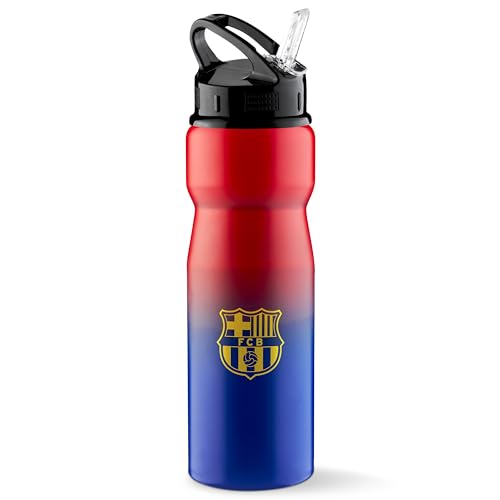 FC Barcelona Botella Agua Niños, Botella de Aluminio con Pajita, Botella Futbol 750ml, Botella Agua Barça, Gimnasio - Regalos Navidad
