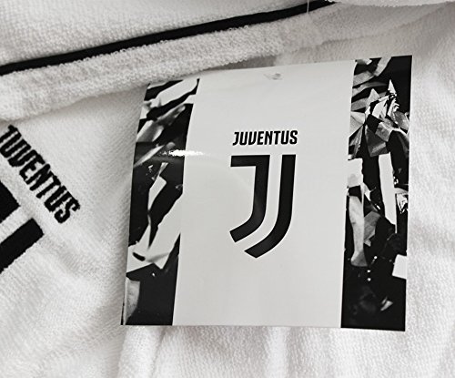 FC Juventus Logo 2017/18- albornoz con capucha, producto oficial, para niños de 6, 8, 10, 12, y 14 años. Negro. 100% tela de toalla de puro algodón, color blanco y negro ANNI 8 / 10