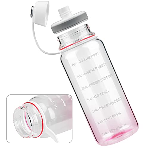 Ferexer Botella Agua Cristal 1.5 litros / 1500 ml / 1,5 l Botella Vidrio con Marcador Tiempo y Funda de Neopreno (rosa degradado)