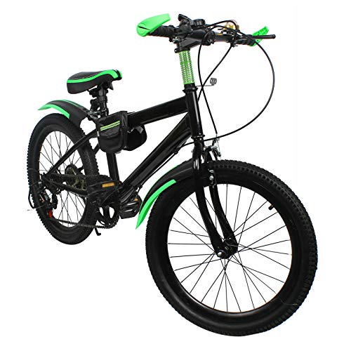 Fetcoi Bicicleta de montaña de 20 pulgadas para niños, bicicleta de ciudad, freno de doble disco para carreras, para deportes al aire libre, verde