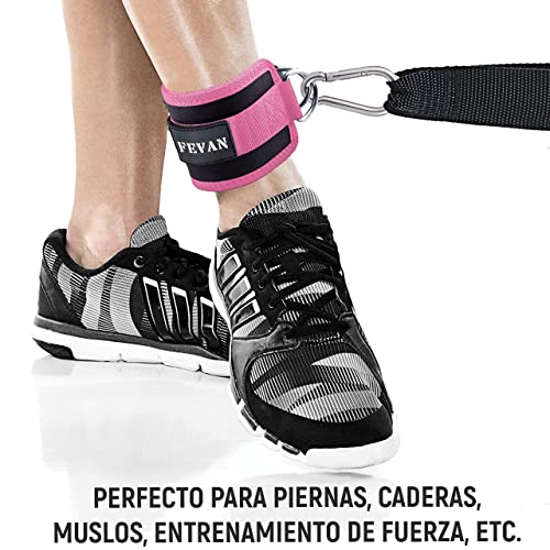FEVAN 2 Tobilleras Poleas Acolchada de Velcro - Accesorios Gym Unisex, Mujeres (Rosa)