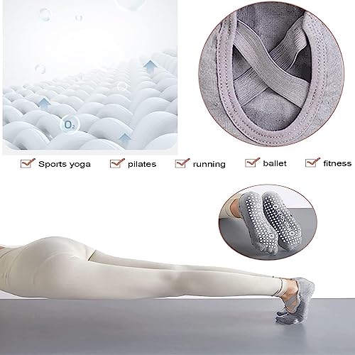 fidget pack 2 pares de calcetines de yoga, calcetines antideslizantes, fáciles de poner, calcetines de algodón antideslizantes, para mujer, para pilates, barra, ballet, danza (azul/gris), gris, S-XL