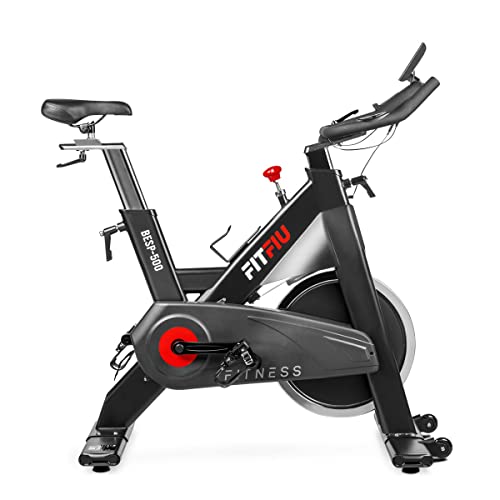 FITFIU Fitness BESP-500 - Bicicleta Indoor con resistencia regulable con disco inercia 24kg, Bici entrenamiento Fitness con sillín ajustable, Pulsómetro y pantalla LCD