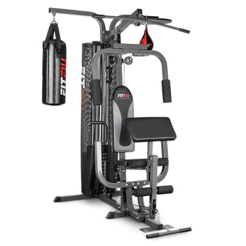 Fitfiu Fitness GYM-300 - Máquina de Fitness Multiestación para Entrenamiento Completo Gimnasio con Saco y Bola de Boxeo, Aumentar y tonificar Musculatura