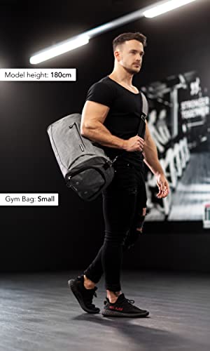 Fitgriff® Bolsa Deporte Gimnasio, de Fitness, Hombre y Mujer, Gym - Bolsa de Viaje Macuto con Zapato y Compartimento Húmedo (Grey, Medium)