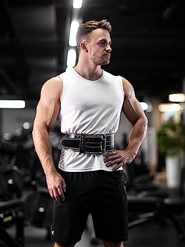 Fitgriff® Cinturon Lumbar Crossfit Cuero - Cinturón para Gimnasio, Powerlifting, Gym, Lastre, Halterofilia, Levantamiento Pesas - Mujer y Hombre - Leather Weightlifting Belt (Black, L)