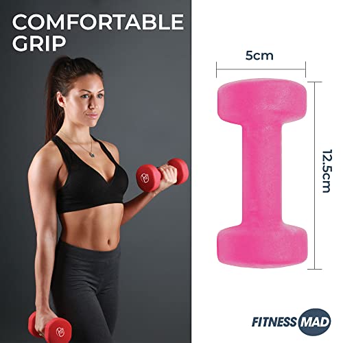 Fitness Mad Neo - Set de 2 Mancuernas / pesas de 0.5kg/u, color rosa