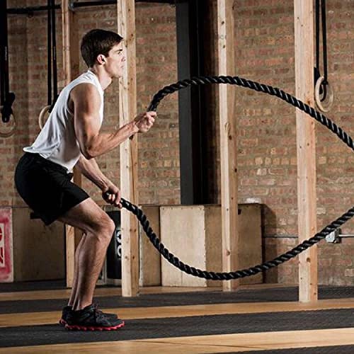 Fitness Tech - Cuerda de Combate - Crossfit, Funcional, Tonificación, Cardio - Entrenamiento de Alta Intensidad - Color Negro con Detalles Rojos - 12m x 50mm