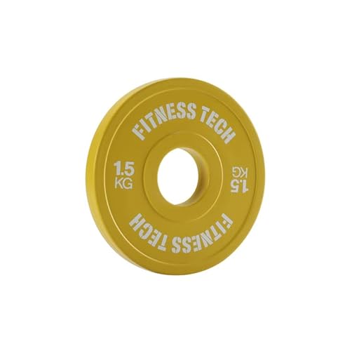 Fitness Tech - Disco Bumper Plate Fraccional - Musculación, Tonificiación, Entrenamiento - Alta Resistencia - 1 Unidad - Color Amarillo - 1,5 Kg