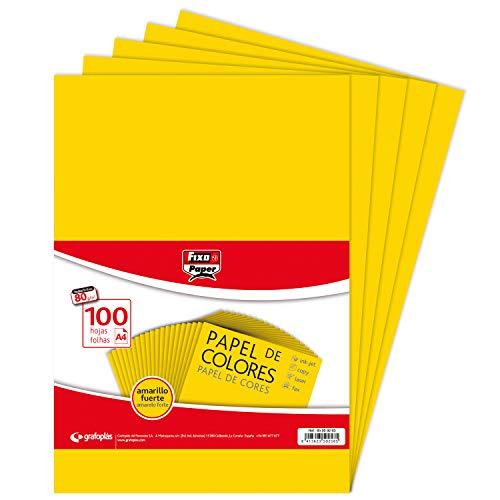 Fixo Paper 65009263. Paquete de 100 Hojas de Color Amarillo Intenso, A4, 80 Gramos