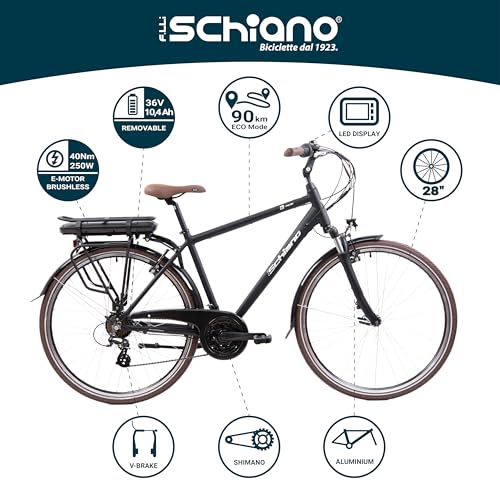 F.lli Schiano E-Ride 28'', Bicicleta Electrica de Paseo, Hombre , Negra