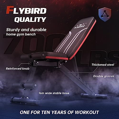 FLYBIRD Banco de pesas ajustable para gimnasio en casa, declinación de 15 grados, banco de pesas plegable resistente y duradero para años de entrenamiento