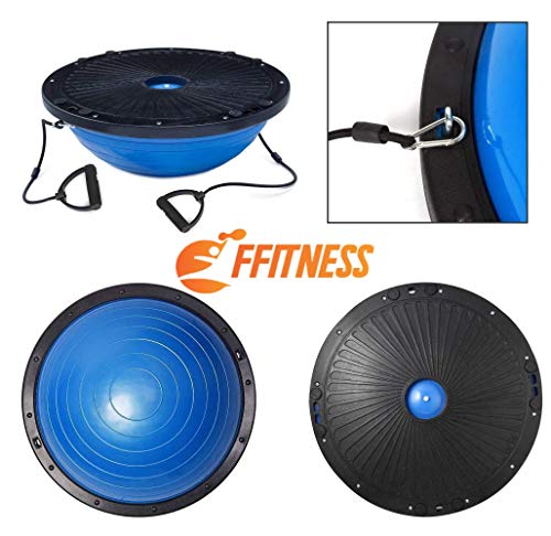 FMYBB70N Balance Half Ball (Ø 60 cm) | Pelota inflable media esfera | Fitness Trainer para Yoga Pilates Funcional Fisioterapia | Con gomas, asas y bomba (negro)