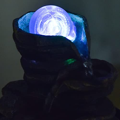 Fuente Interior Zen Cascade Relajante Brillante Colorido LED, útiles Regalos Bajos - Huella Cerrada, Fuente de Mesa de Circuito Cerrado, Altura 18 cm - Guru Zen'light