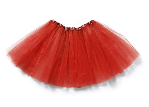 FUREINSTORE Falda de Tutú para Niñas, Falda de Tul para Ballet 3 Capas Elástica Disfraz de Princesa Carnaval 30cm de Largo Talla Única (Rojo)