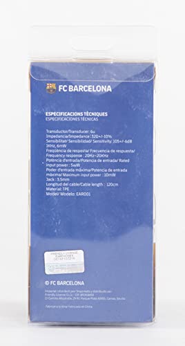 Fútbol Club Barcelona - Auriculares Tipo Botón con Cable de 120 cm - Reducción de Ruido - Clavija Mini Jack 3.5 mm - Con Botón para Subir y Bajar el Volumen - Producto Oficial del Equipo