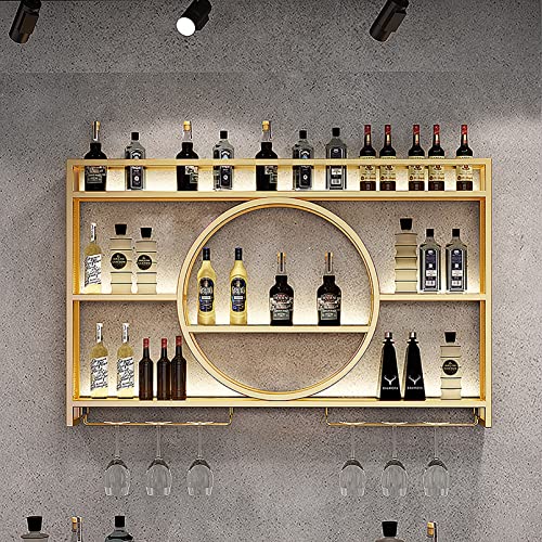 FUYAO Modern Metal Wall Mounted Wine Display Rack, Bar Unit Floating Shelves, Wall-Mounted Wine Racks, Glass Rack Iron Display Stand Wine Holder with Shelves, For Restaurant, Bars