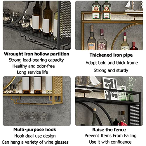FUYAO Modern Metal Wall Mounted Wine Display Rack, Bar Unit Floating Shelves, Wall-Mounted Wine Racks, Glass Rack Iron Display Stand Wine Holder with Shelves, For Restaurant, Bars