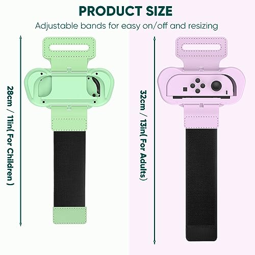 FYOUNG Pulsera para Just Dance 2024 2023 2022 2021, paquete de 2 pulseras elásticas ajustables para Zumba Compatible con Nintendo Switch/Switch OLED - Púrpura/Verde