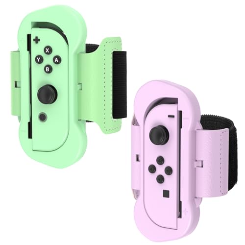 FYOUNG Pulsera para Just Dance 2024 2023 2022 2021, paquete de 2 pulseras elásticas ajustables para Zumba Compatible con Nintendo Switch/Switch OLED - Púrpura/Verde
