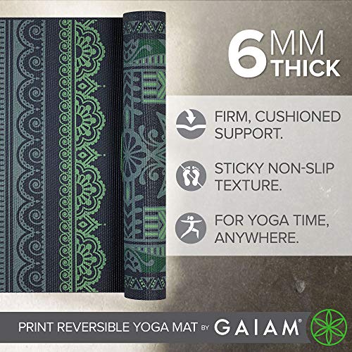 Gaiam -Estera de yoga con impresion premium, reversible, color: Boho Folk, 68-Inch x 24-Inch x 5/6mm