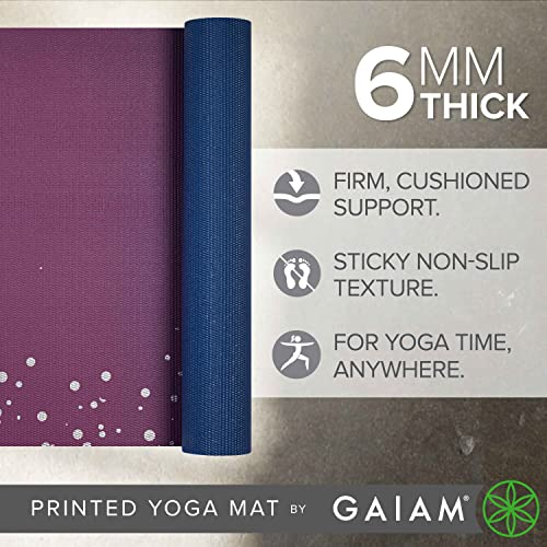 Gaiam Esterilla de yoga con impresión premium extra gruesa antideslizante para todo tipo de yoga, pilates y entrenamientos de suelo, cielo sublime, 6 mm