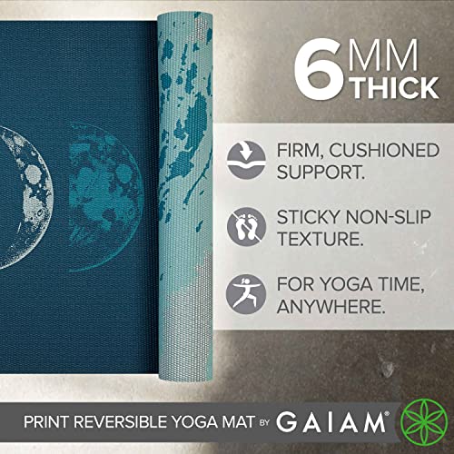 Gaiam Esterilla de yoga reversible extra gruesa antideslizante para todo tipo de yoga, pilates y entrenamientos de piso, onda lunar, 6 mm