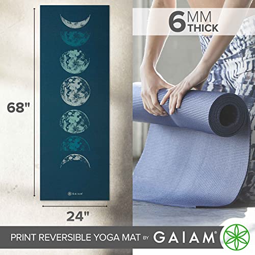 Gaiam Esterilla de yoga reversible extra gruesa antideslizante para todo tipo de yoga, pilates y entrenamientos de piso, onda lunar, 6 mm