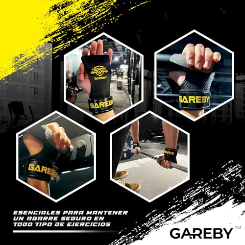 Gareby Calleras para Crossfit Cross Training Carbon Grips para Gimnasio Sin Agujeros Guantes para Fitness(A, Oro)