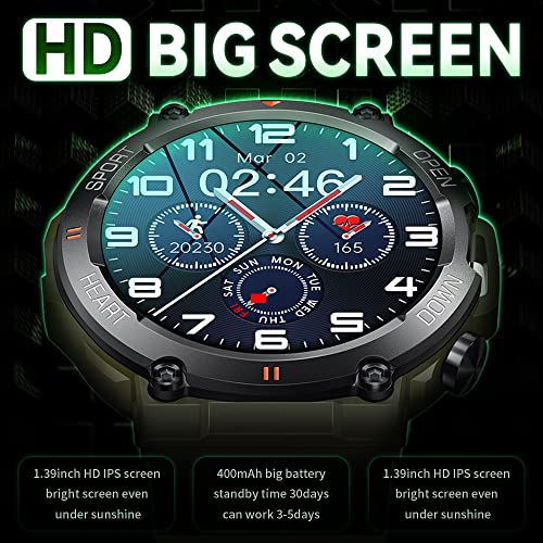 GaWear Reloj Inteligente Hombre, Hombre 1.39"HD Pantalla Táctil Completo con Llamadas Pulsómetro Presión Arterial,Monito de Sueño,Podómetro Pulsera Android iOS(Verde)