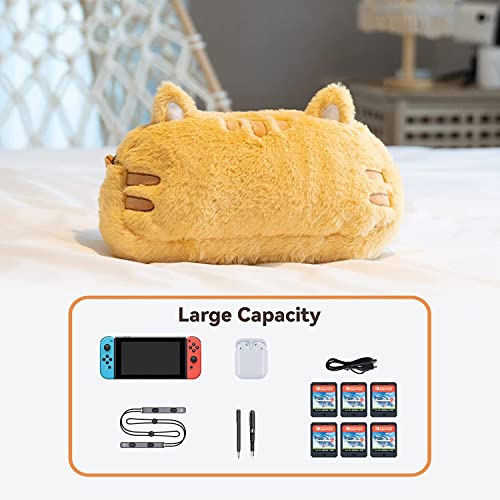 GeekShare Cute Fat Cat - Bolso de felpa con correa para el hombro, bandolera de dibujos animados, funda de transporte compatible con Nintendo Switch/OLED y otros pequeños accesorios
