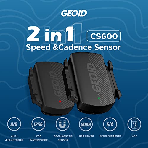 GEOID CS600 Sensor de Cadencia/Velocidad para Ciclismo, Ant+/Bluetooth Sensor de RPM de Bicicleta Inalámbrico Compatible con Ciclocomputador