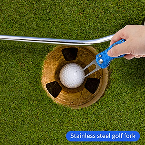 GLAITC Golf Divot Tool 2Pcs Arreglapiques Golf Herramienta de Reparación de Divot de Golf Tenedor de Campo de Golf con Botón Emergente y Marcador Bola Magnética para Golfistas Accesorios (Azul)