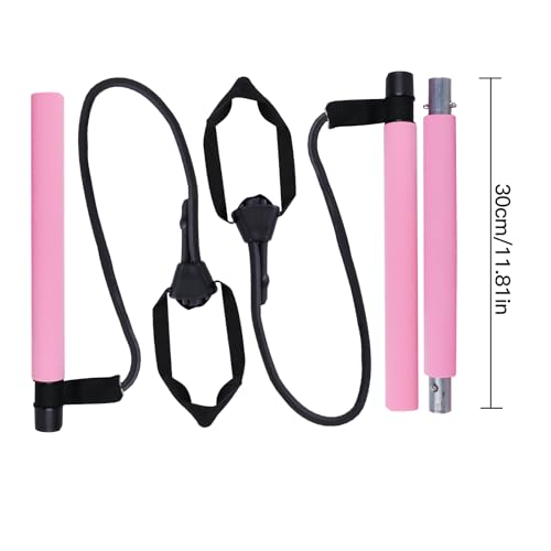GLKEBY Kit de barra de pilates con resistencia ajustable y palo de ejercicio portátil para pilates, adecuado para estiramiento, yoga, modelado, entrenamiento, abdominales y pérdida de peso, color rosa